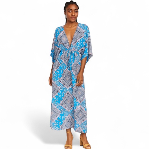 Aakaa Tops - AAKAA KIMONO BOHO FLORAL PRINT EMPIRE WAIST TASSEL TIE DUSTER M